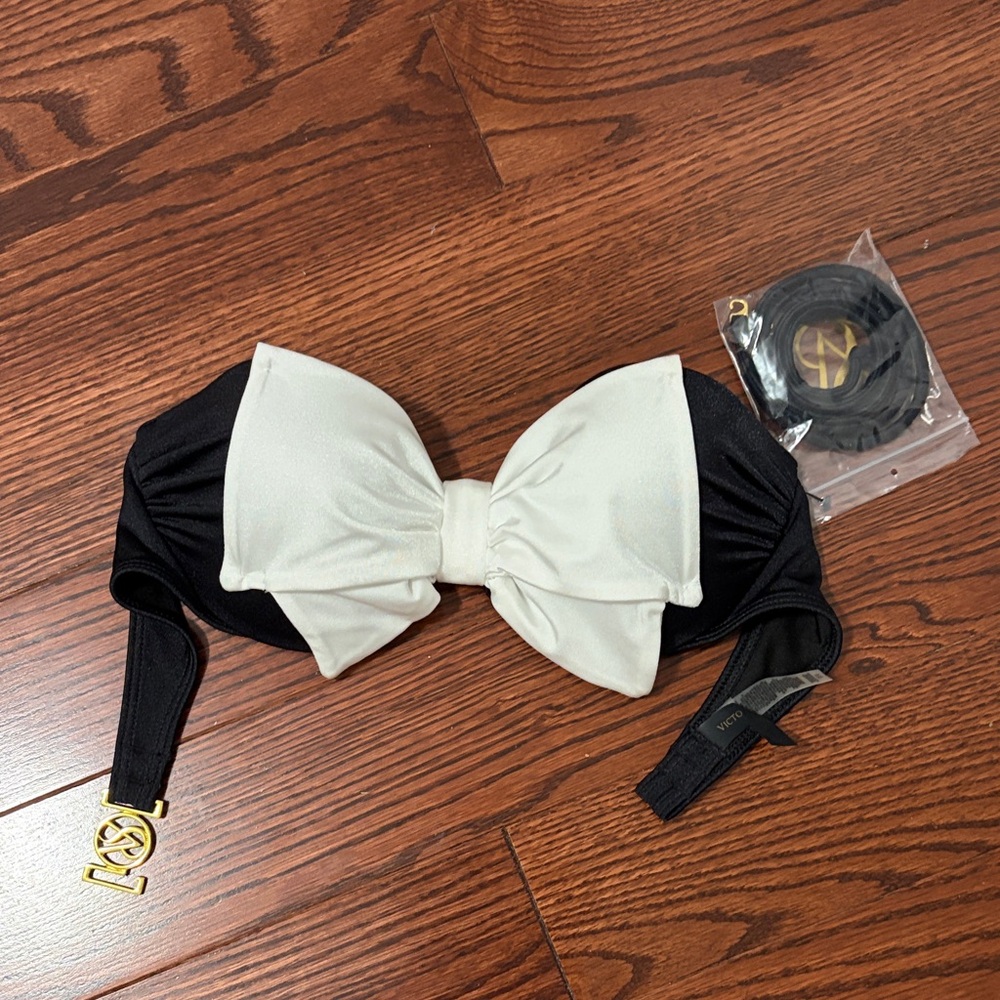Victoria's Secret Black Bandeau Bikini Top with White Bow